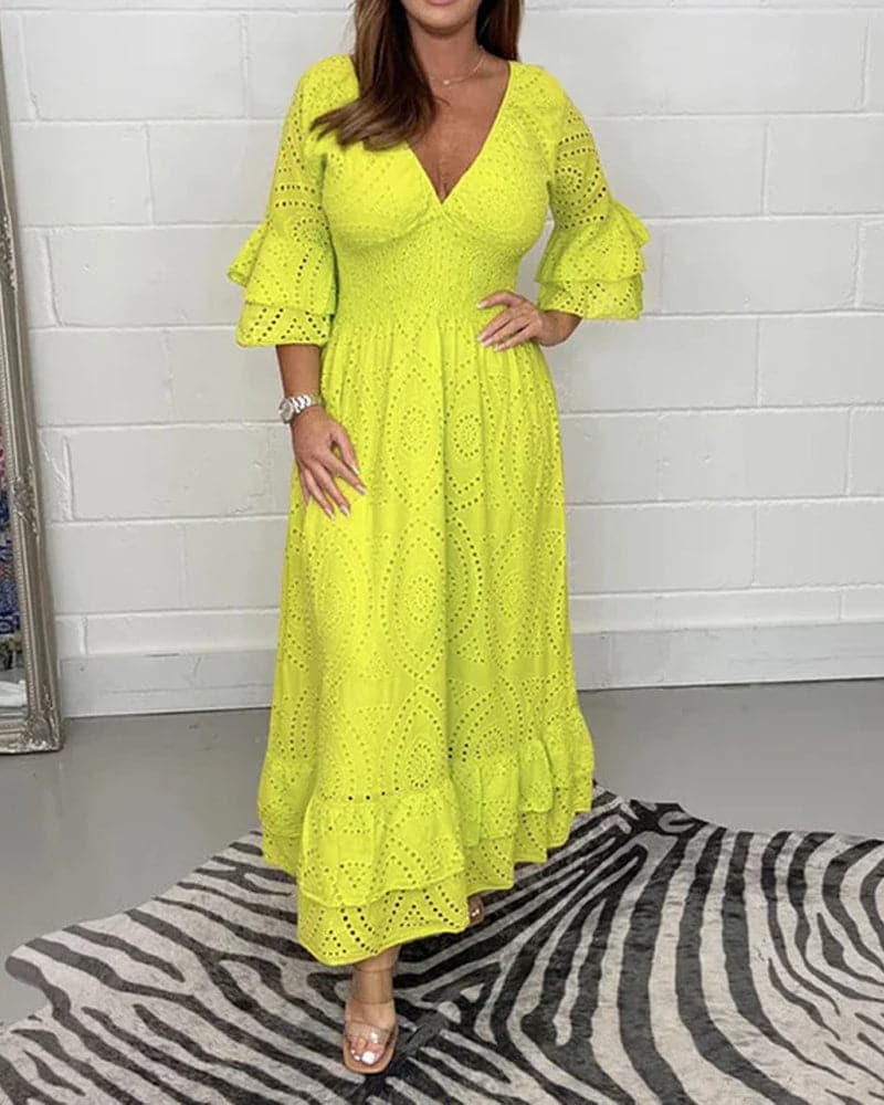 Brenda | High Waist Solid V-Neck Dress - Image 3