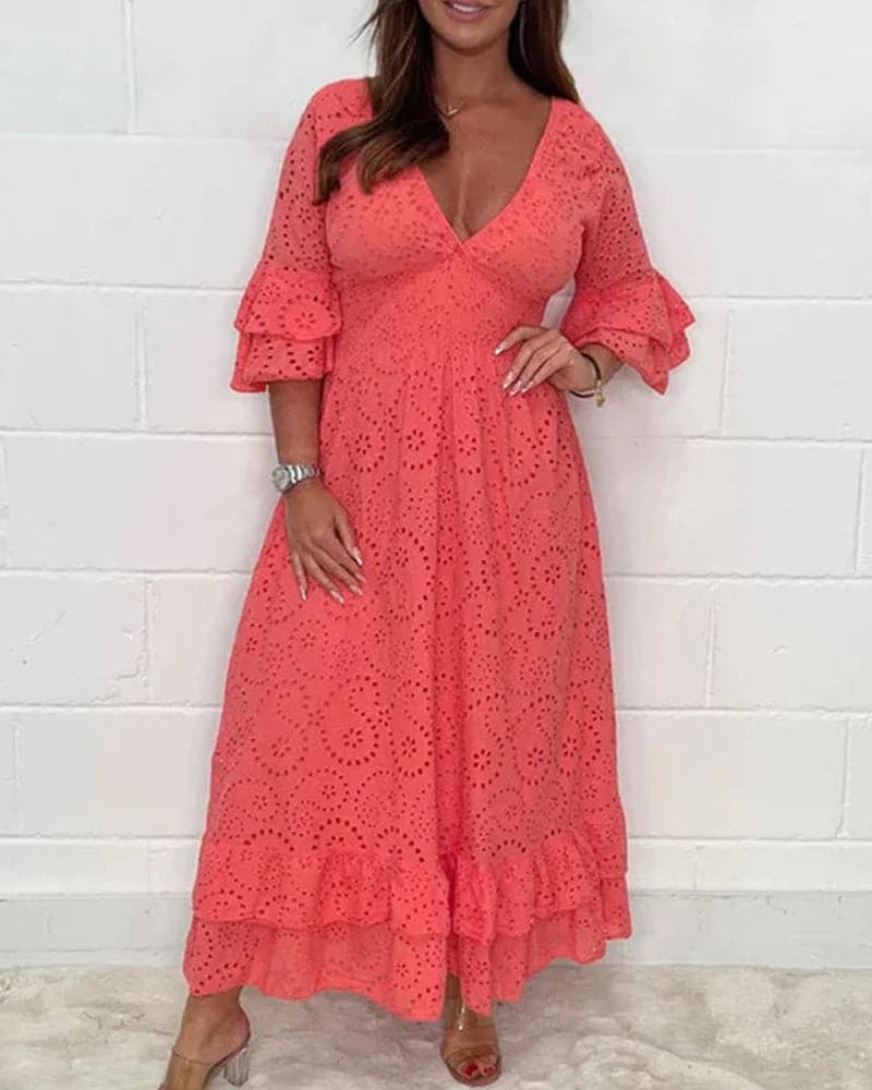Brenda | High Waist Solid V-Neck Dress - Image 6