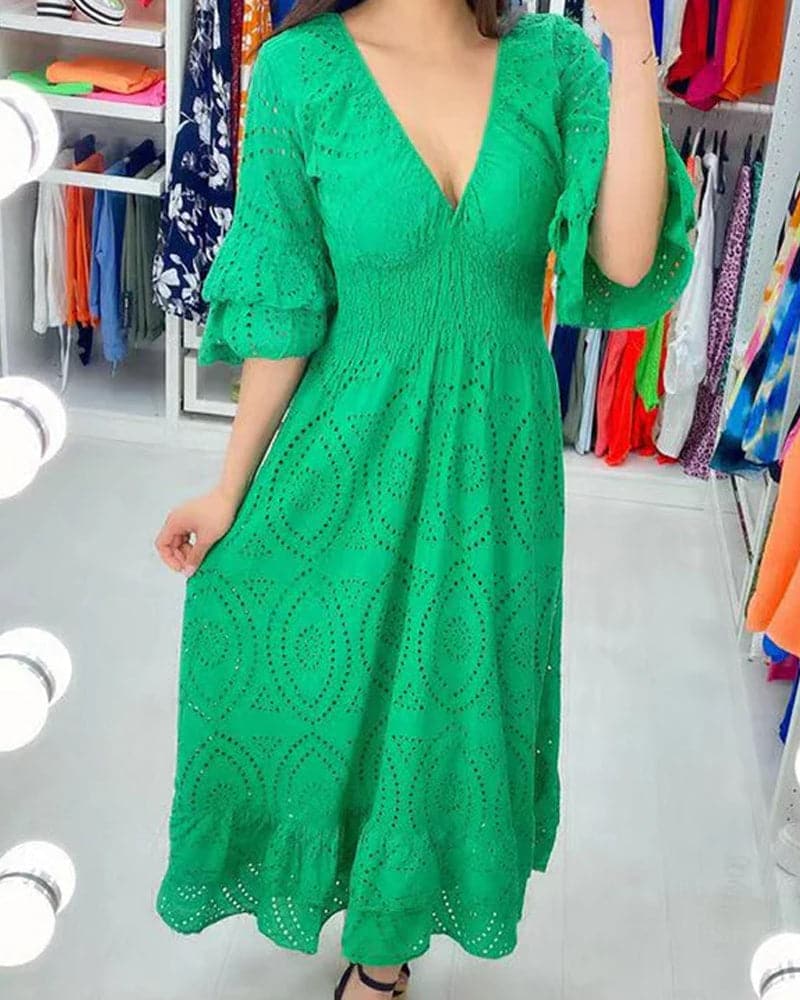 Brenda | High Waist Solid V-Neck Dress - Image 5