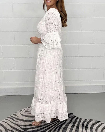 Brenda | High Waist Solid V-Neck Dress - Image 7