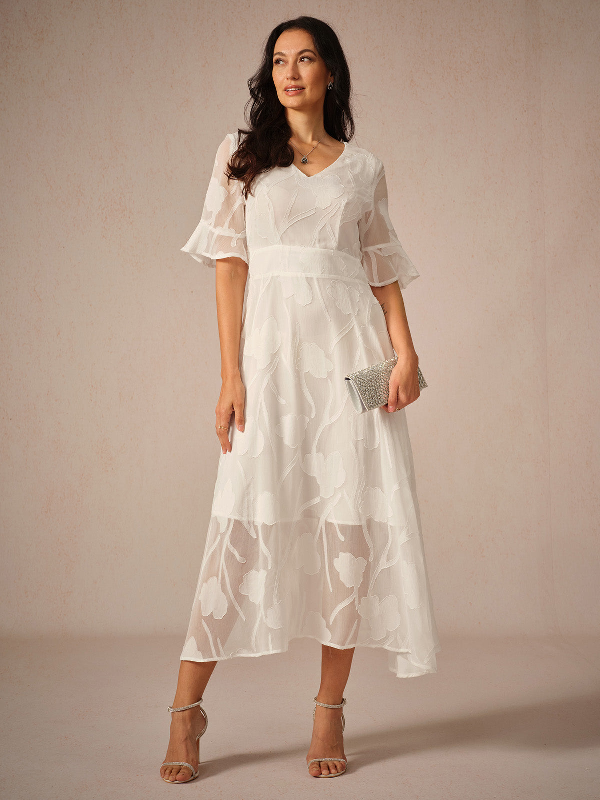 Couture-moda | Elegant Maxi Dress with Flutter Sleeves and Lace Detailing - Image 1