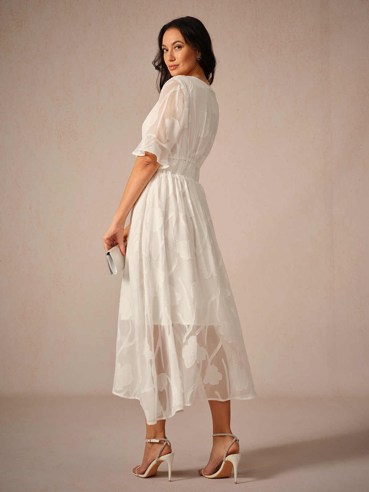 Couture-moda | Elegant Maxi Dress with Flutter Sleeves and Lace Detailing - Image 3