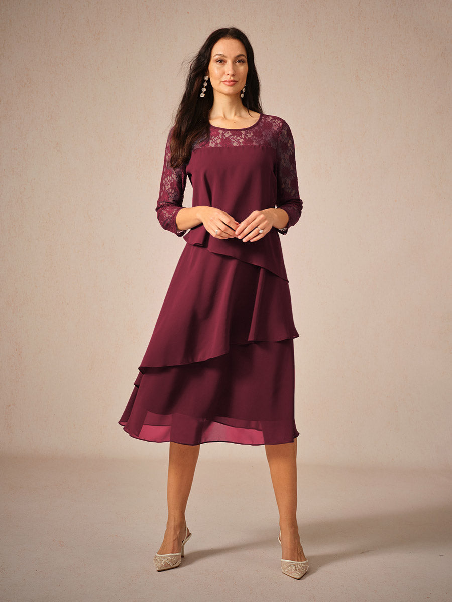 Couture-moda | Elegant Relaxed Fit Midi Dress with Lace Sleeves - Image 4
