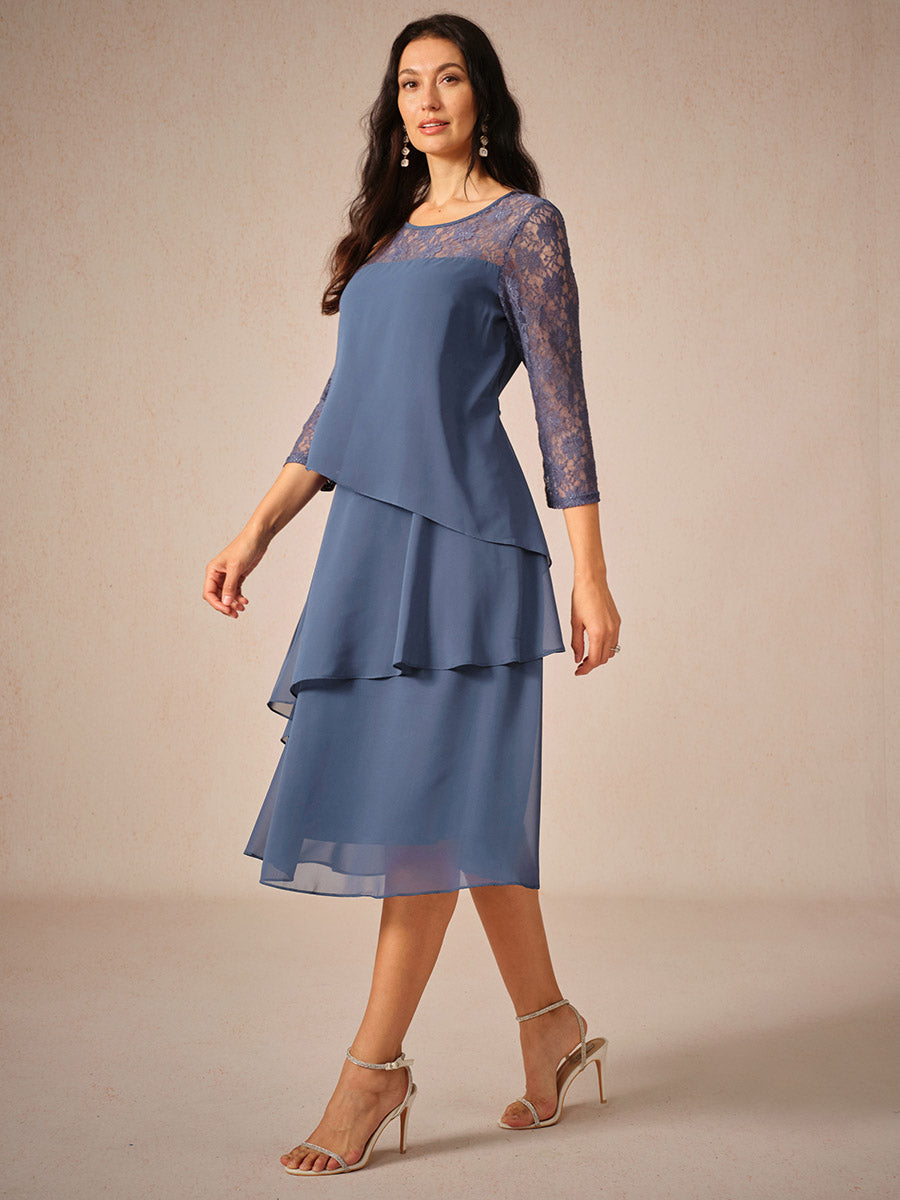Couture-moda | Elegant Relaxed Fit Midi Dress with Lace Sleeves - Image 6