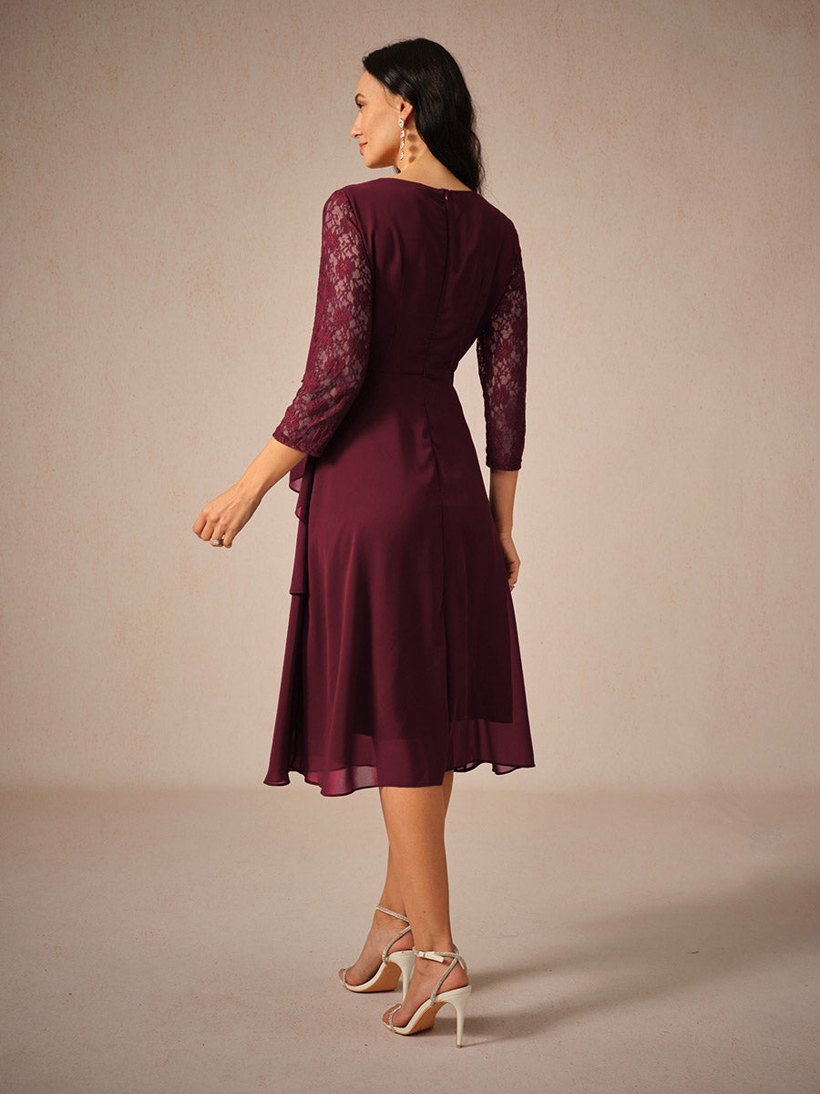 Couture-moda | Elegant Relaxed Fit Midi Dress with Lace Sleeves - Image 5