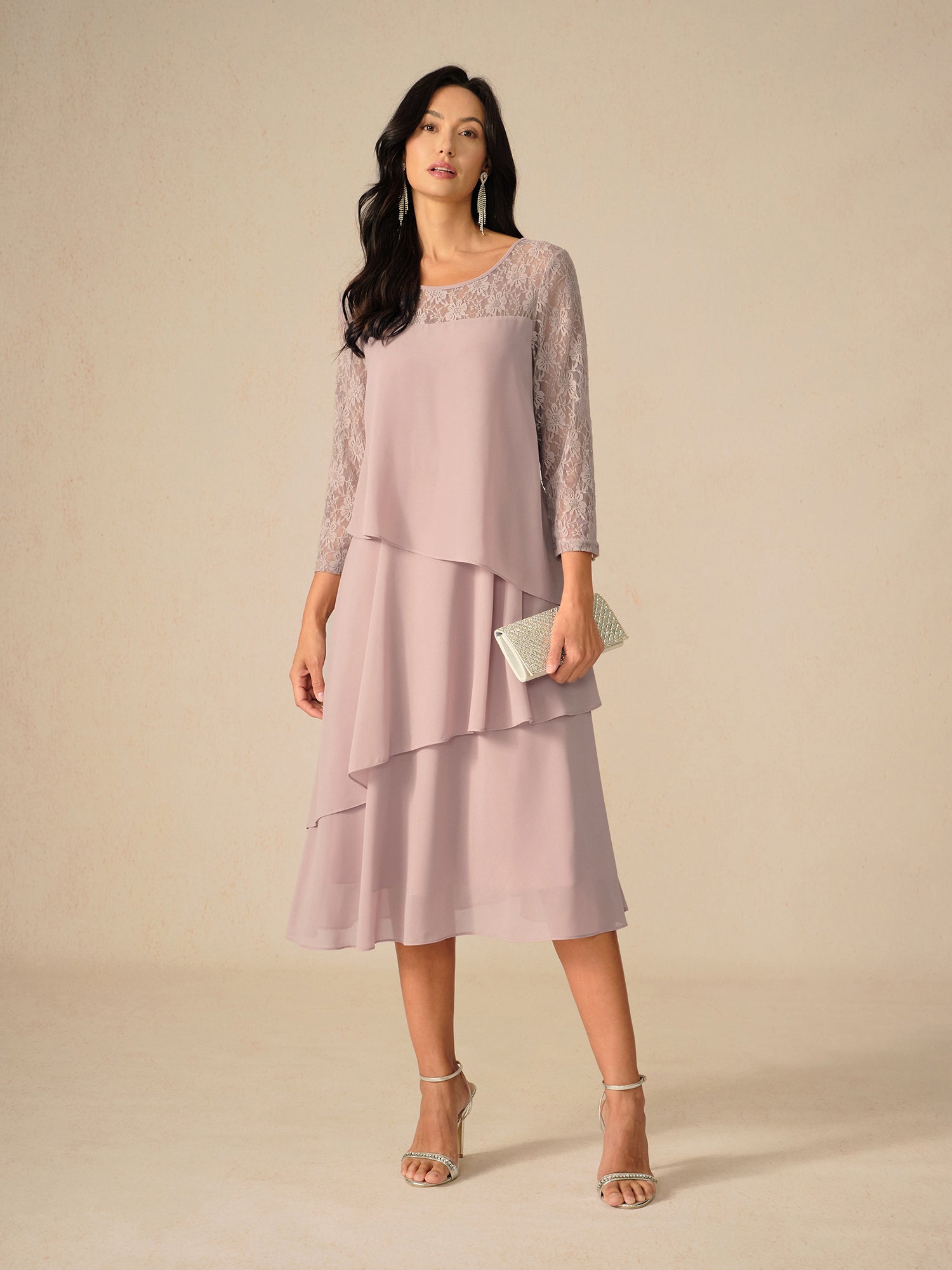 Couture-moda | Elegant Relaxed Fit Midi Dress with Lace Sleeves - Image 11