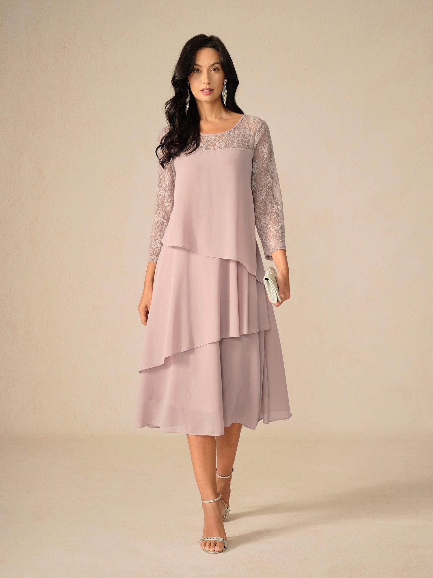 Couture-moda | Elegant Relaxed Fit Midi Dress with Lace Sleeves - Image 12