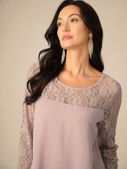 Couture-moda | Elegant Relaxed Fit Midi Dress with Lace Sleeves - Image 13