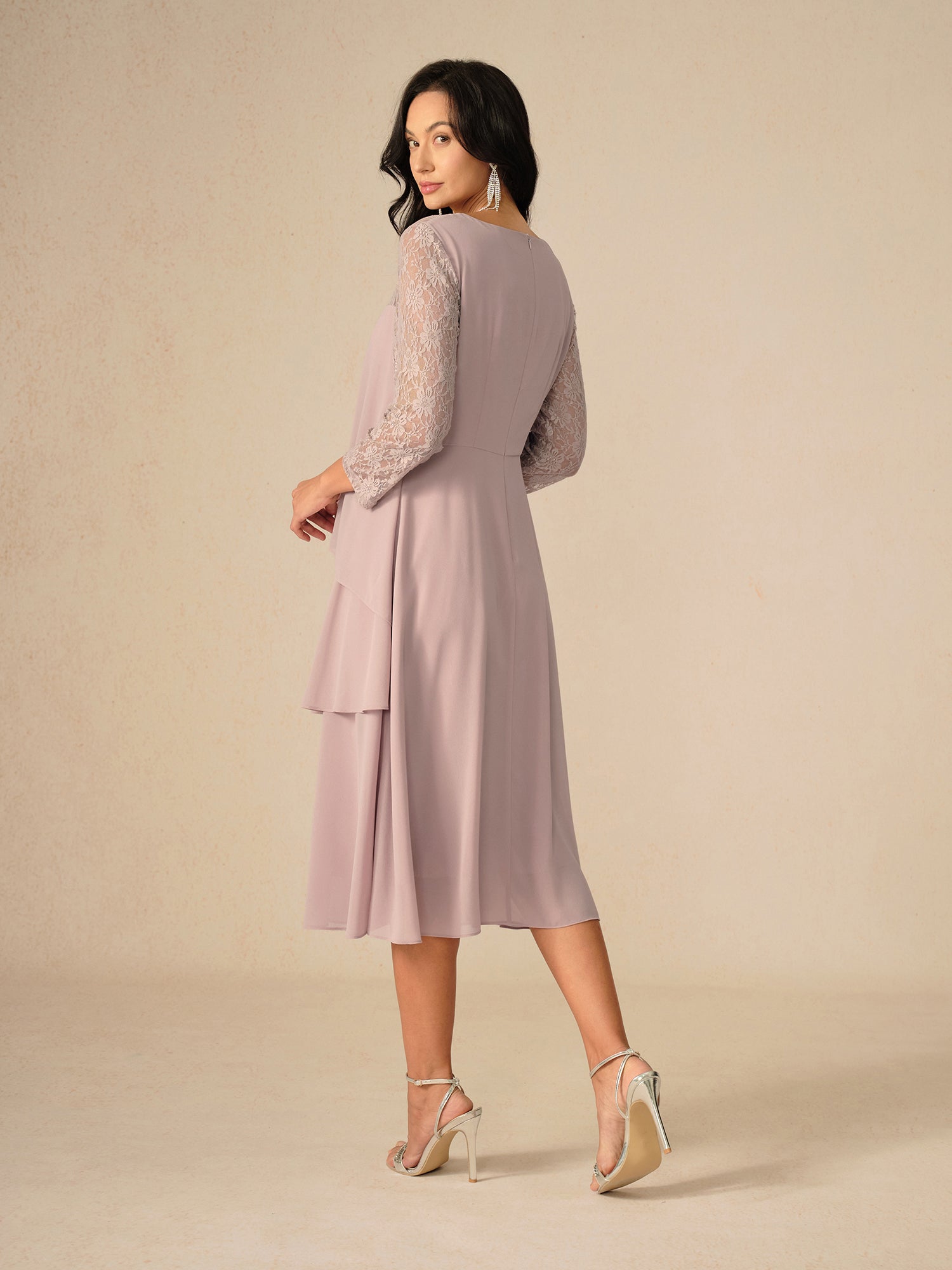 Couture-moda | Elegant Relaxed Fit Midi Dress with Lace Sleeves - Image 14