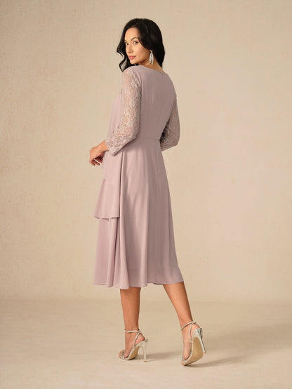 Couture-moda | Elegant Relaxed Fit Midi Dress with Lace Sleeves - Image 14