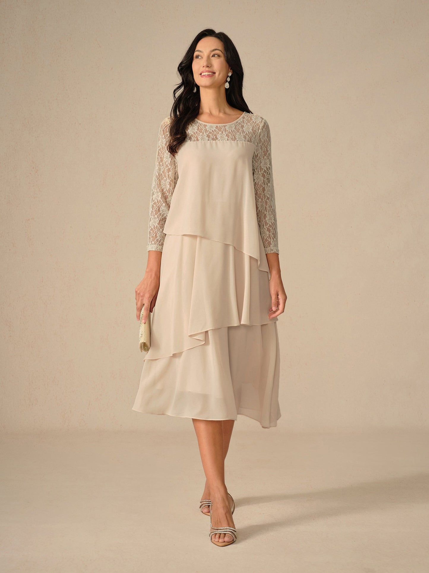 Couture-moda | Elegant Relaxed Fit Midi Dress with Lace Sleeves - Image 7
