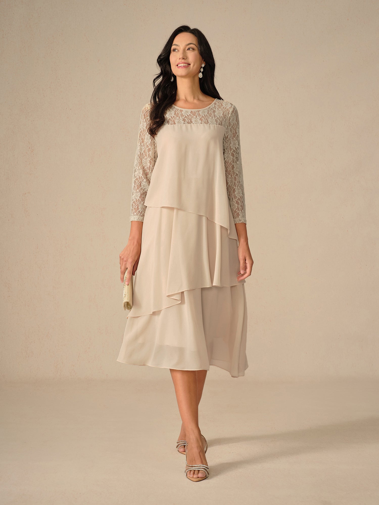 Couture-moda | Elegant Relaxed Fit Midi Dress with Lace Sleeves - Image 7