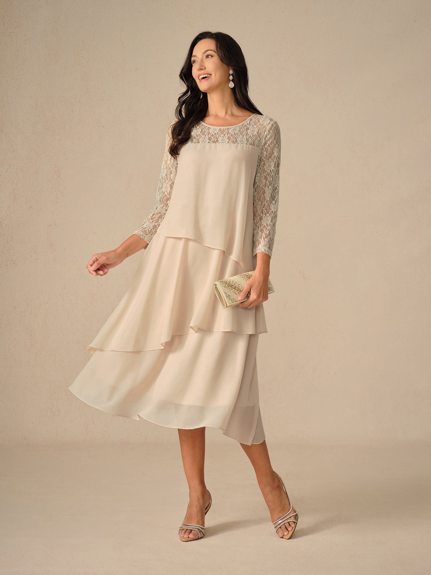 Couture-moda | Elegant Relaxed Fit Midi Dress with Lace Sleeves - Image 10