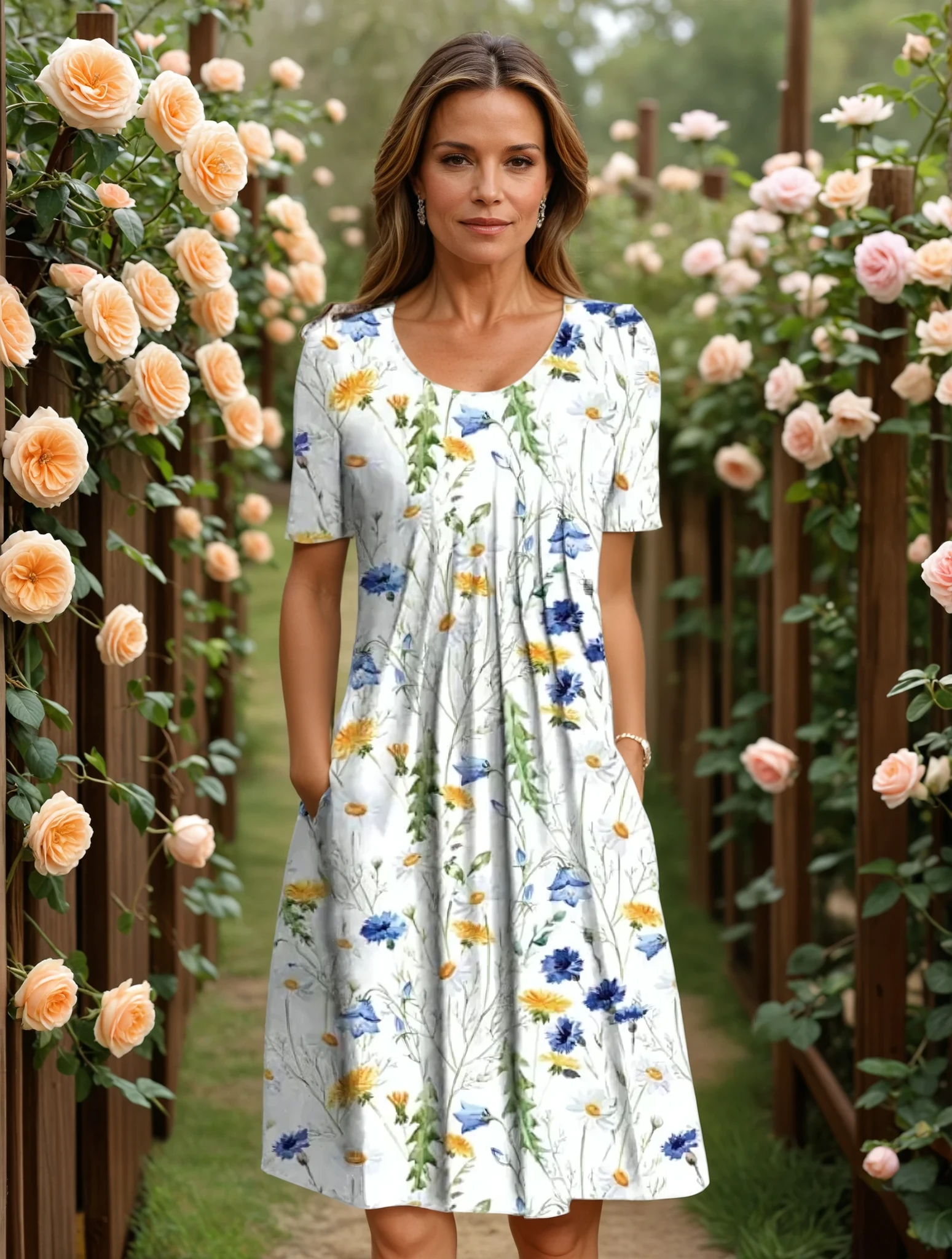 Christina | Elegant Floral Dress with Pockets - Image 2
