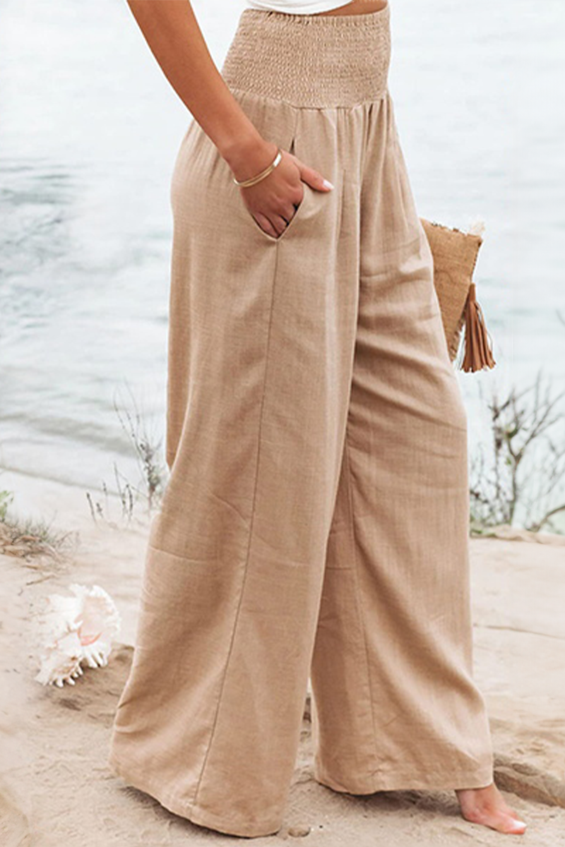 Pam | High-Waisted Smocked Waist Trousers - Lightweight & Flowing Fit - Image 4