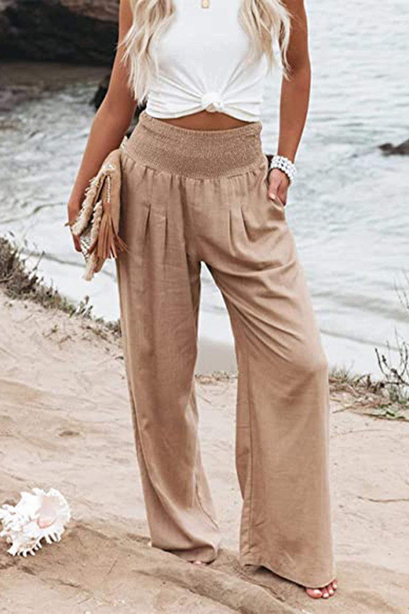 Pam | High-Waisted Smocked Waist Trousers - Lightweight & Flowing Fit - Image 1