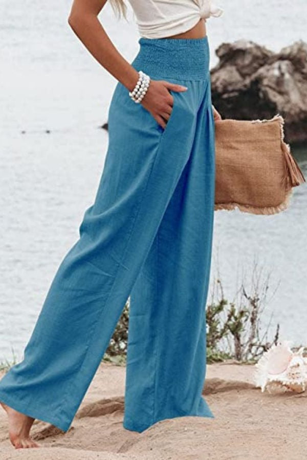 Pam | High-Waisted Smocked Waist Trousers - Lightweight & Flowing Fit - Image 6