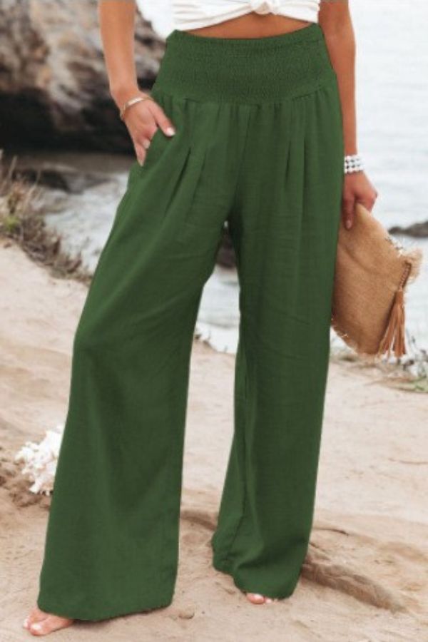 Pam | High-Waisted Smocked Waist Trousers - Lightweight & Flowing Fit - Image 3