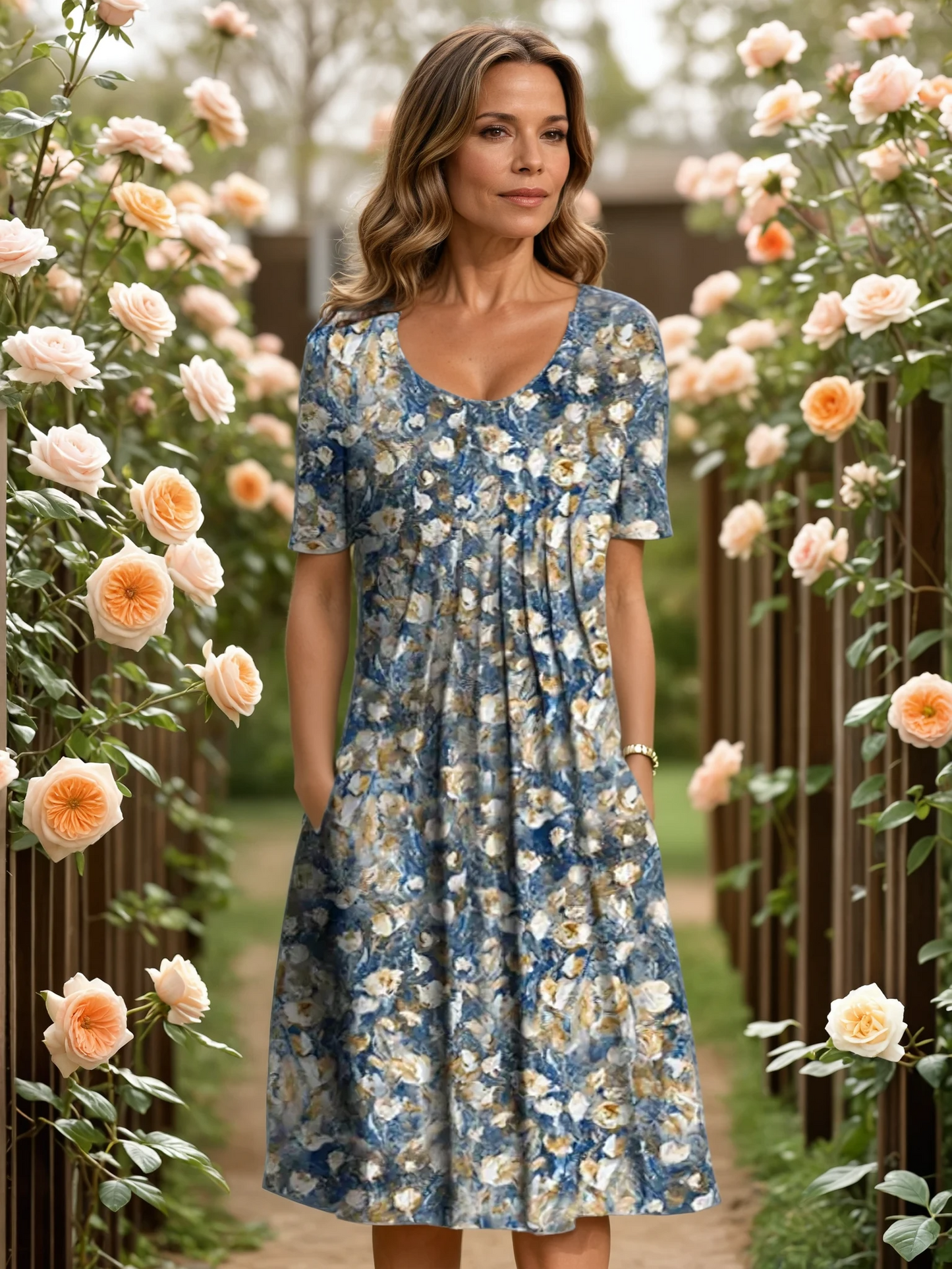 Christina | Elegant Floral Dress with Pockets - Image 3