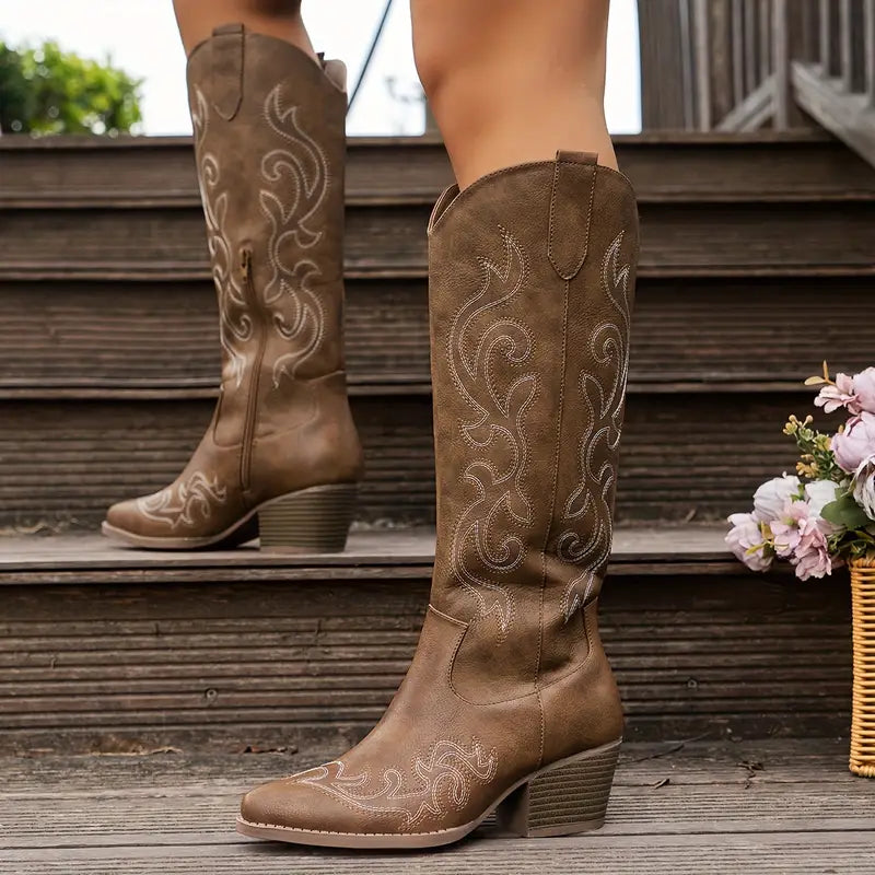 Ann | Women's Embroidered Knee High Cowboy Boots - Image 1
