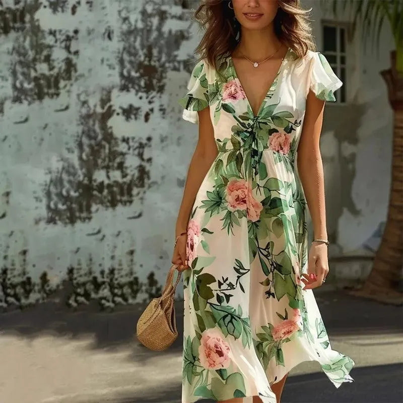 Rowan | Elegant Cream Floral Dress for Women - Image 1