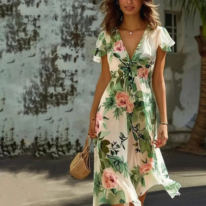 Rowan | Elegant Cream Floral Dress for Women - Image 1