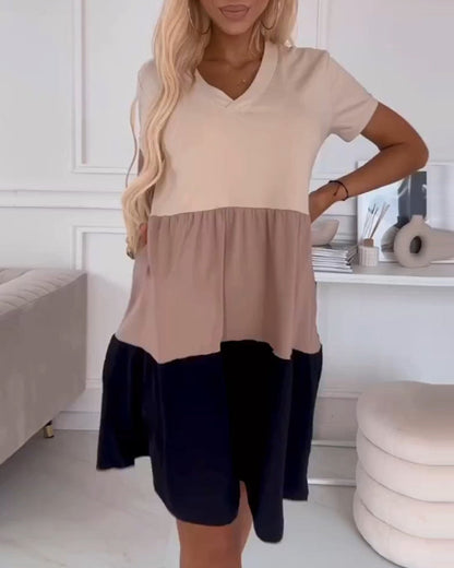 Fern | Elegant Blocked V-Neck T-Shirt Dress for Effortless Style - Image 13