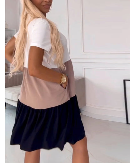 Fern | Elegant Blocked V-Neck T-Shirt Dress for Effortless Style - Image 9