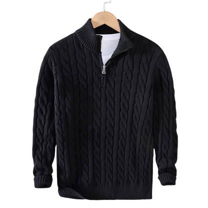 Kevin | Men's Quarter Zip Cable Knit Sweater - Image 3