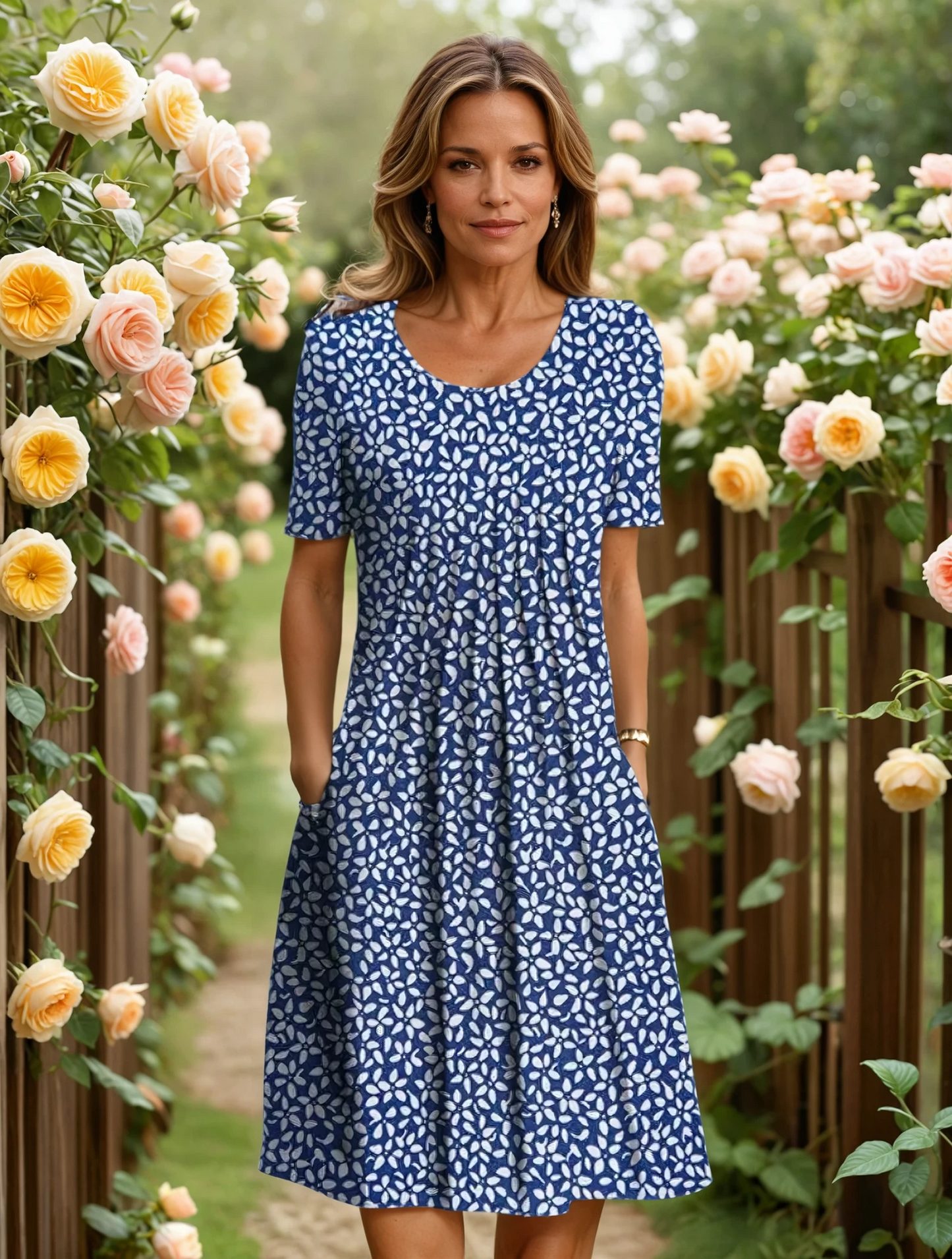 Christina | Elegant Floral Dress with Pockets - Image 4