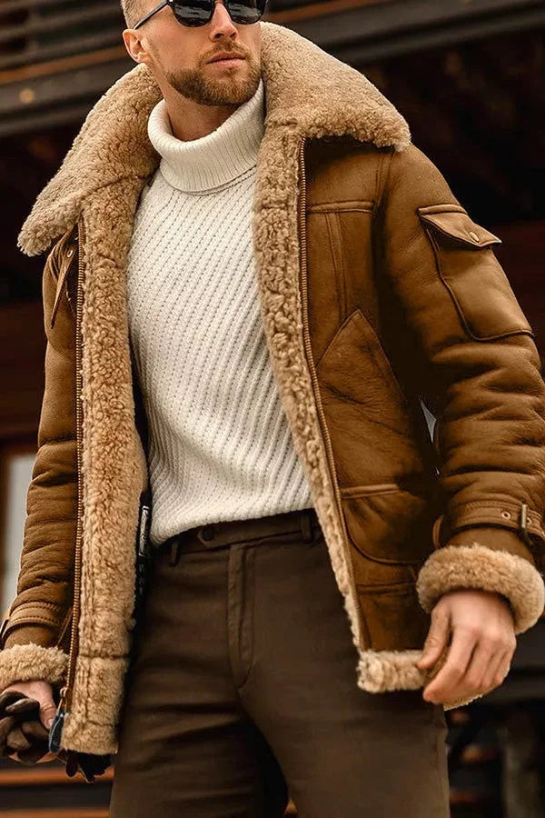 Kendall | Men's Shearling Aviator Jacket - Image 4
