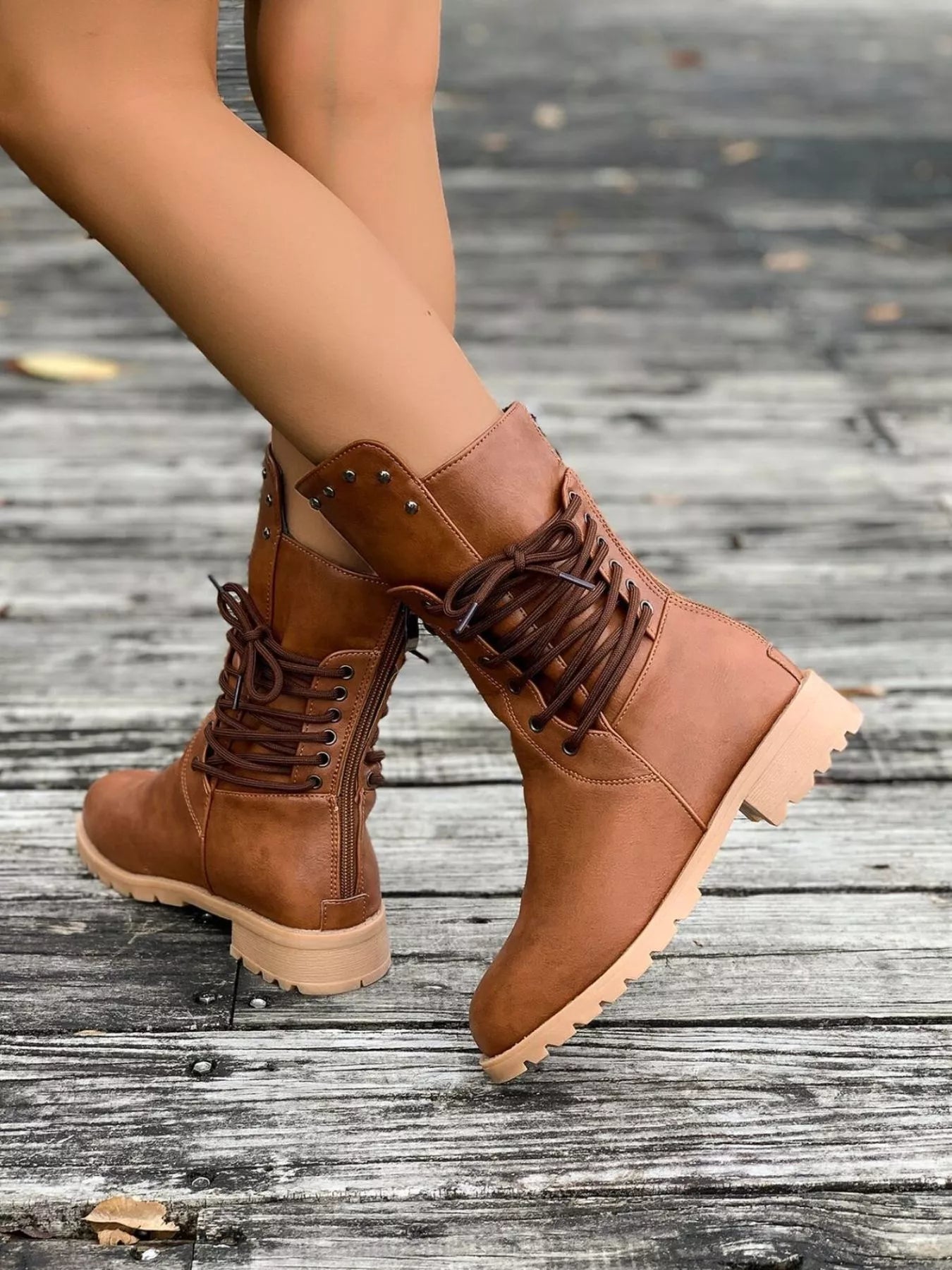 Susan | Women's Lace-Up Mid-Calf Combat Boots - Image 1