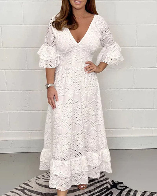 Brenda | High Waist Solid V-Neck Dress - Image 1