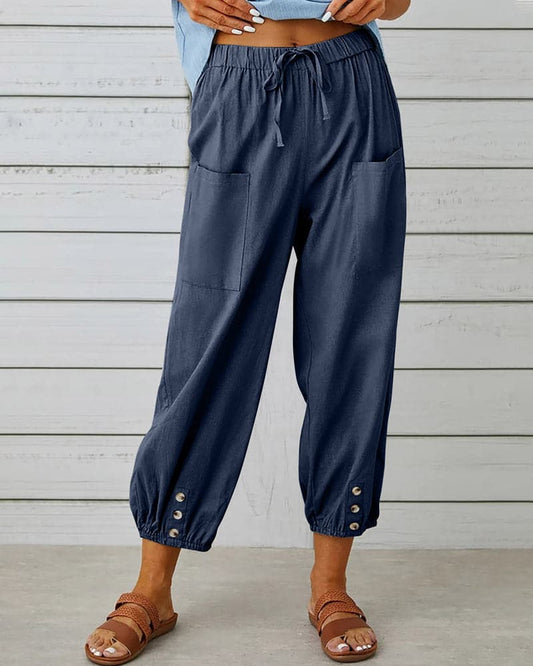 Judith | Comfortable Cropped Pants with Elastic Waist and Pockets - Image 1