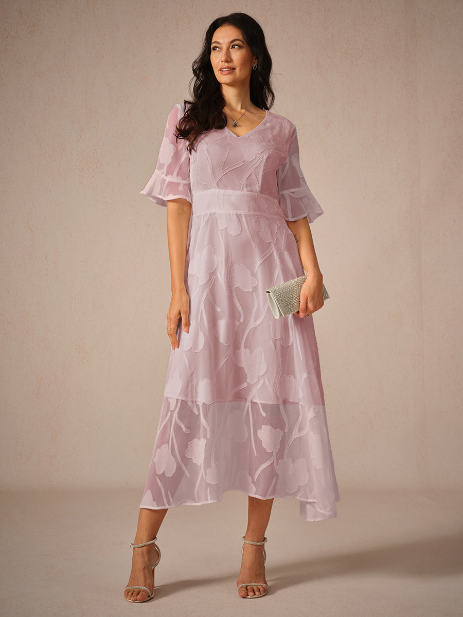 Couture-moda | Elegant Maxi Dress with Flutter Sleeves and Lace Detailing - Image 6