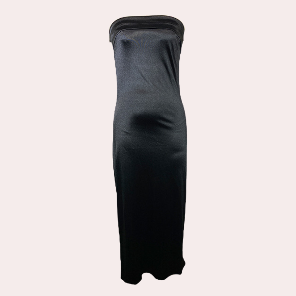 Courtney | Elegant Strapless Long Satin Look Dress - Image 4