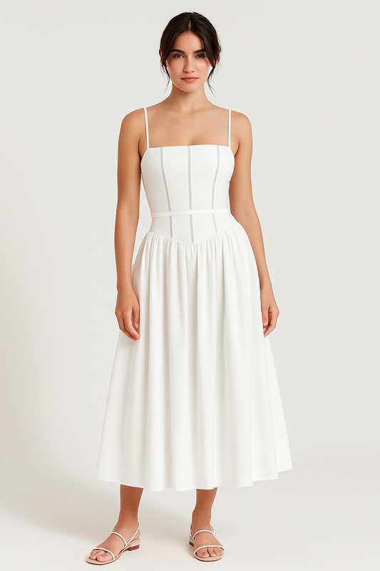 Couture-moda | Elegant Women's Midi Dress - Slim Fit, Square Neck, Spaghetti Straps - Image 1
