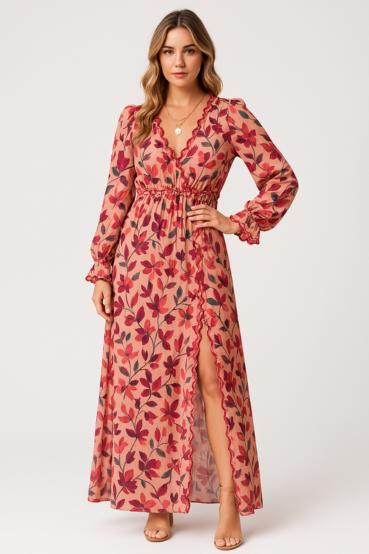 Judith | Elegant Floral Print Maxi Dress with Long Sleeves - Image 1