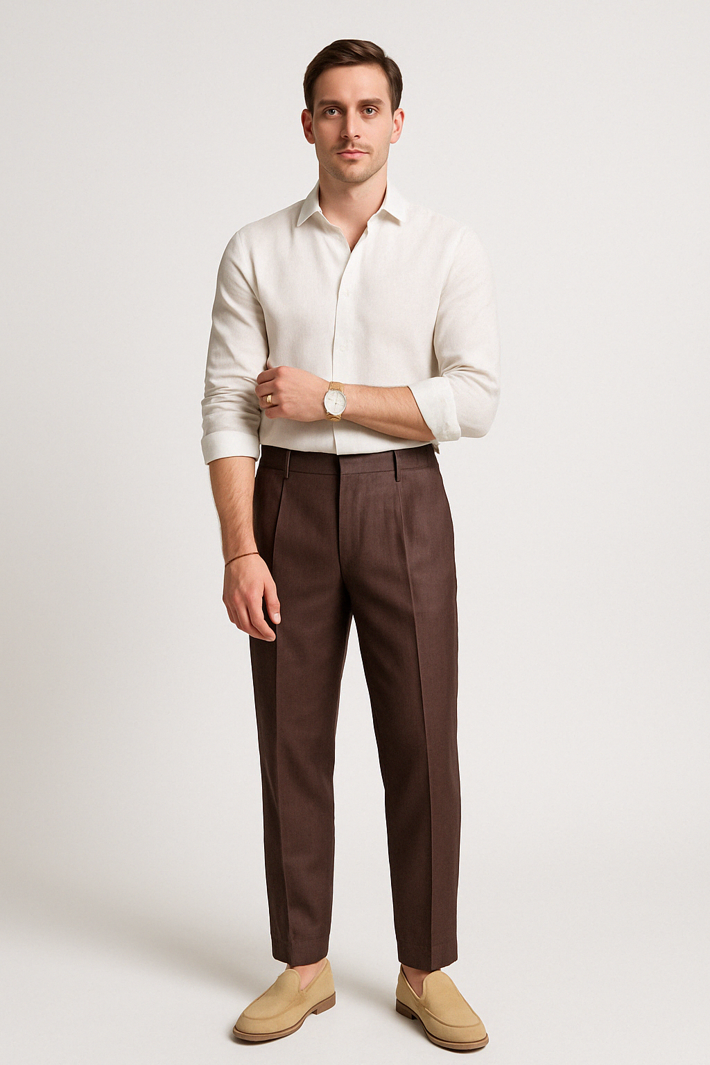 Wesley | Men's Tailored Trousers - Lightweight Linen - Flat Front Straight Leg Fit - Image 1