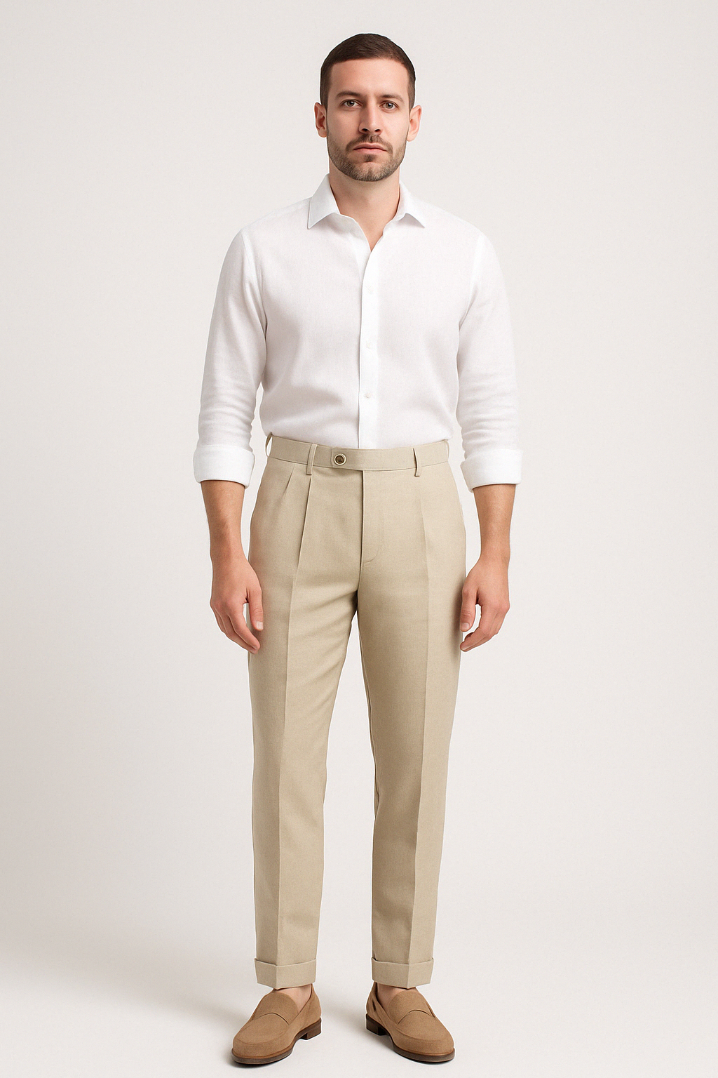Wesley | Men's Tailored Trousers - Lightweight Linen - Flat Front Straight Leg Fit - Image 3