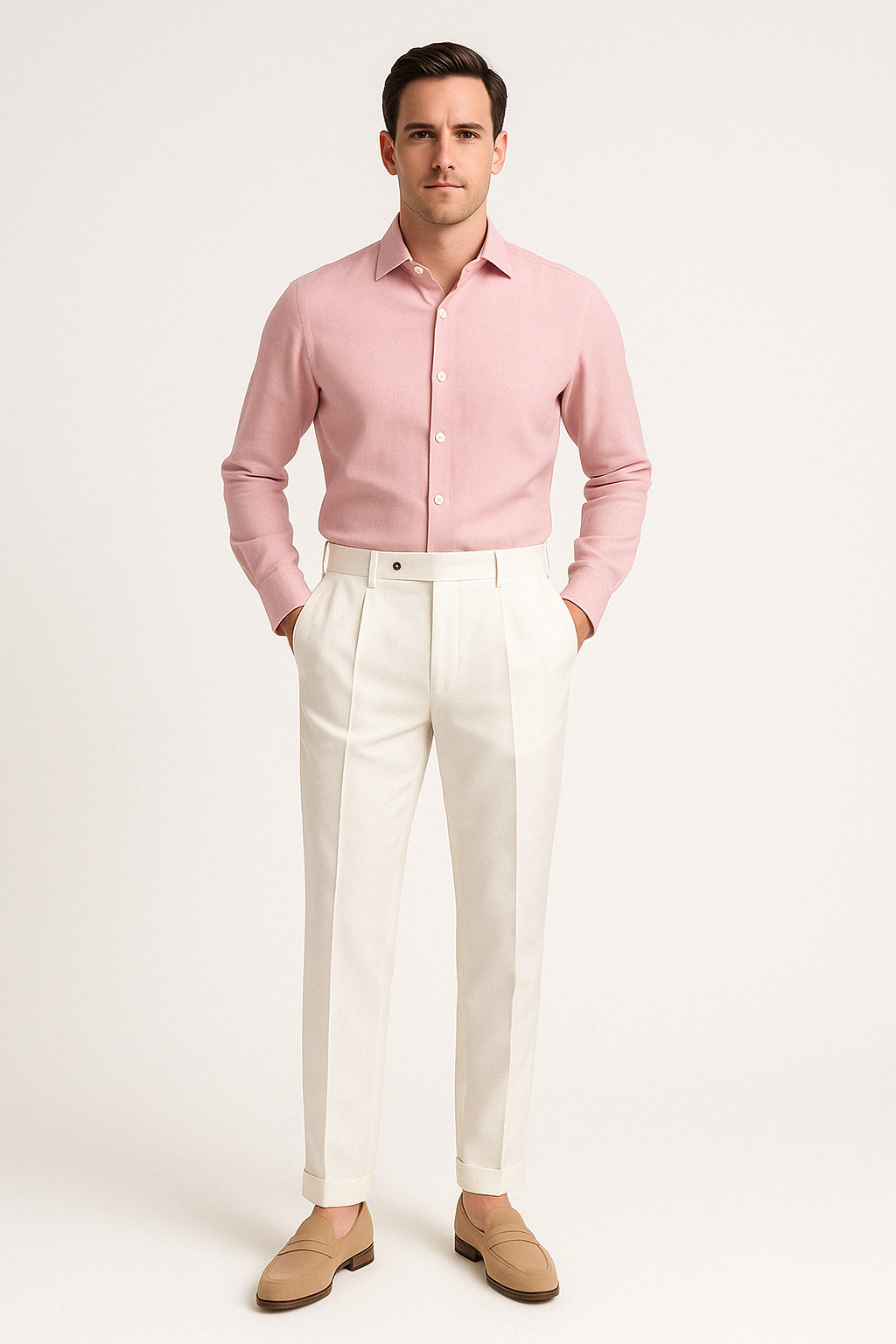 Wesley | Men's Tailored Trousers - Lightweight Linen - Flat Front Straight Leg Fit - Image 4