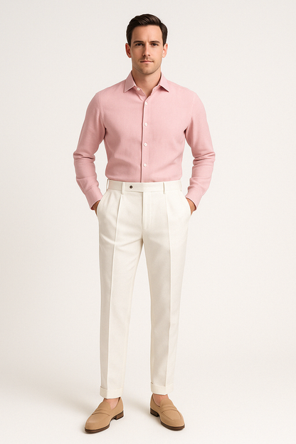 Wesley | Men's Tailored Trousers - Lightweight Linen - Flat Front Straight Leg Fit - Image 4