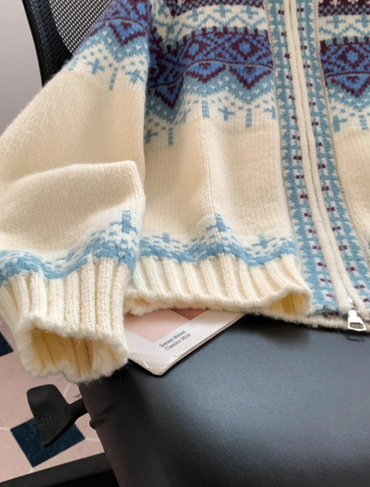 Sadie | Women's Zip-Up Fair Isle Hooded Sweater - Image 3