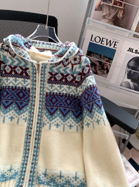 Sadie | Women's Zip-Up Fair Isle Hooded Sweater - Image 2