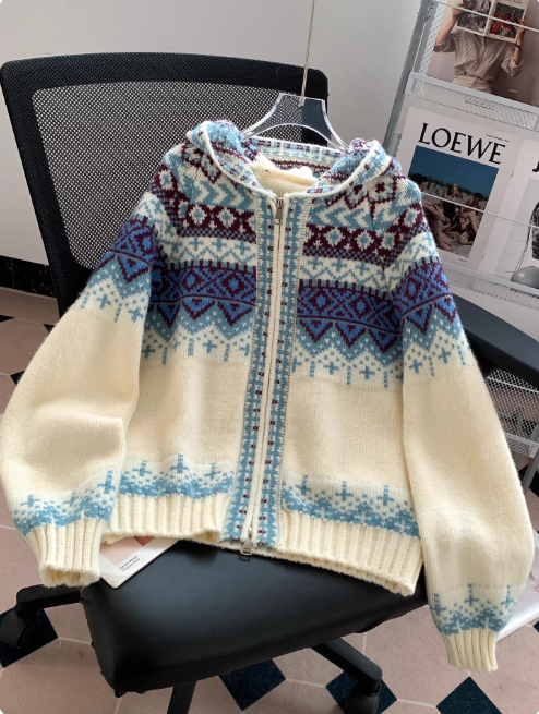 Sadie | Women's Zip-Up Fair Isle Hooded Sweater - Image 1