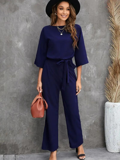 Kathleen | Women's Tie Waist Maxi Jumpsuit - Image 7