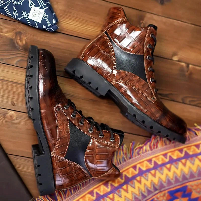 Jamison | Men's Combat Alligator Embossed Ankle Boots - Image 5