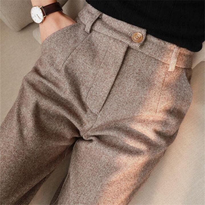Dennis | Women's Herringbone Pleated Pants - Image 1