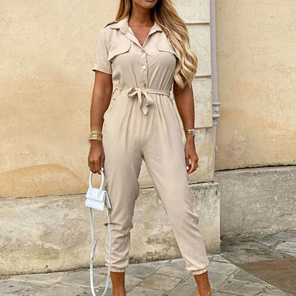 Reese | Lightweight Structured Fit Short Sleeve Jumpsuit With Button Closure - Image 12