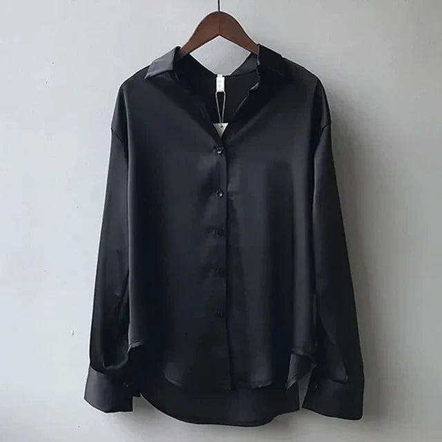 Olive | Elegant Fit Satin Blouse with Soft Sheen - Image 4